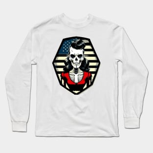 Fun Rockabilly Patriotic Skeleton Long Sleeve T-Shirt